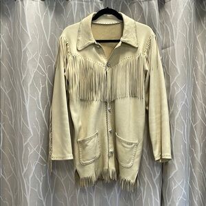 Chic Beige Leather Jacket with Fringe